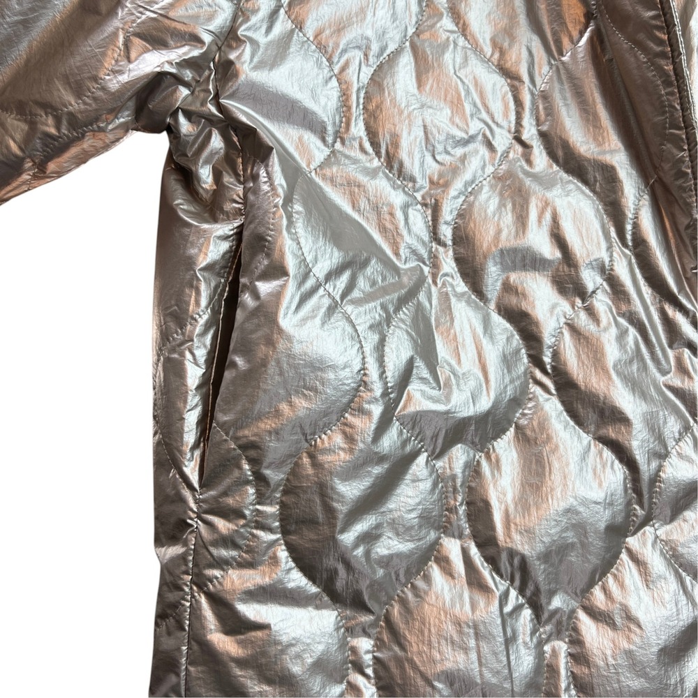 Caryn Lawn Metallic Quilted Kimono Puffer Jacket Women OSFM Silver Minimal